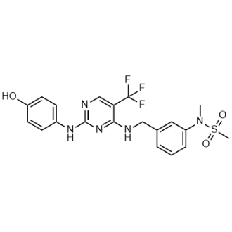 N-(3-(((2-((4-羟基苯基)氨基)-5-(三氟甲基)嘧啶-4-基)氨基)甲基)苯基)-N-甲基甲磺酰胺结构式