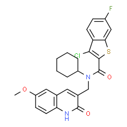 Benzo[b]thiophene-2-carboxamide, 3-chloro-N-cyclohexyl-N-[(1,2-dihydro-6-methoxy-2-oxo-3-quinolinyl)methyl]-6-fluoro- (9CI)结构式