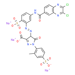 trisodium 4-[[5-[[(2,3-dichloro-6-quinoxalinyl)carbonyl]amino]-2-sulphonatophenyl]azo]-4,5-dihydro-1-(2-methyl-4-sulphonatophenyl)-5-oxo-1H-pyrazole-3-carboxylate Structure