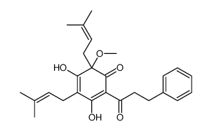 3,5-Dihydroxy-2-methoxy-2,4-bis(3-methyl-2-butenyl)-6-(3-phenyl-1-oxopropyl)-3,5-cyclohexadien-1-one structure