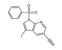 3-Iodo-1-(phenylsulfonyl)-1H-pyrrolo[2,3-b]pyridine-5-carbonitril e Structure