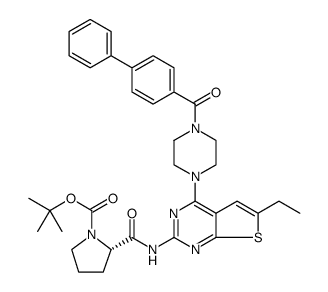 1-Pyrrolidinecarboxylic acid, 2-[[[4-[4-([1,1'-biphenyl]-4-ylcarbonyl)-1-piperazinyl]-6-ethylthieno[2,3-d]pyrimidin-2-yl]amino]carbonyl]-, 1,1-dimethylethyl ester, (2S)结构式