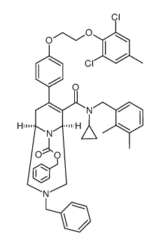 benzyl (1R,5S)-3-benzyl-6-(cyclopropyl(2,3-dimethylbenzyl)carbamoyl)-7-(4-(2-(2,6-dichloro-4-methylphenoxy)ethoxy)phenyl)-3,9-diazabicyclo[3.3.1]non-6-ene-9-carboxylate结构式