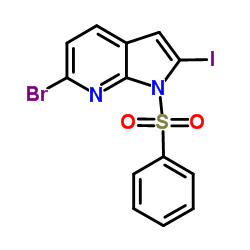 1-(Phenylsulphonyl)-6-bromo-2-iodo-7-azaindole结构式