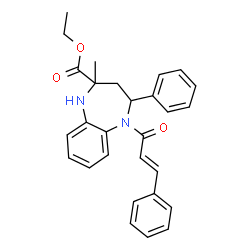 ethyl 5-methyl-3-phenyl-2-[(E)-3-phenylprop-2-enoyl]-2,6-diazabicyclo[ 5.4.0]undeca-7,9,11-triene-5-carboxylate Structure