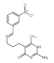 2-amino-6-methyl-5-[3-[(3-nitrophenyl)methylideneamino]propyl]-1H-pyrimidin-4-one结构式