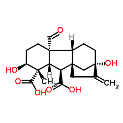 4aα-Formyl-2β,7-dihydroxy-1β-methyl-8-methylenegibbane-1α,10β-dicarboxylic acid Structure