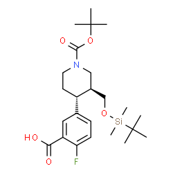 5-((3S,4R)-1-((叔丁氧基)羰基〕-3 -{((叔丁基二甲基甲硅烷基)氧基)甲基}哌啶-4-基)-2-氟苯甲酸结构式