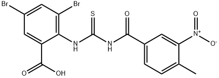 3,5-dibromo-2-[[[(4-methyl-3-nitrobenzoyl)amino]thioxomethyl]amino]-benzoic acid structure