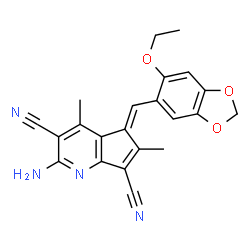 (5Z)-2-amino-5-[(6-ethoxy-1,3-benzodioxol-5-yl)methylidene]-4,6-dimethyl-5H-cyclopenta[b]pyridine-3,7-dicarbonitrile结构式