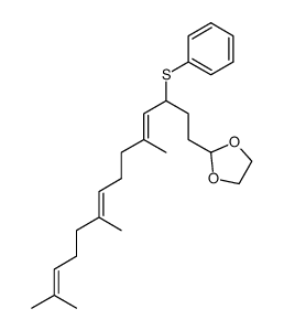 4-phenylthio-6,10,14-trimethylpentadeca-5E,9E,13-trien-1-al ethylene acetal结构式