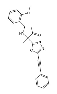 3-[(2-methoxybenzyl)amino]-3-[5-(2-phenyl-1-ethynyl)-1,3,4-oxadiazol-2-yl]-2-butanone结构式