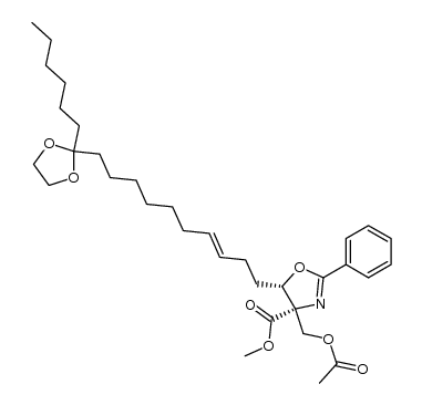 methyl (4S,5S)-4-acetoxymethyl-5-[(3E)-11,11-ethylenedioxyheptadec-3-enyl]-2-phenyl-Δ2-oxazoline-4-carboxylate结构式