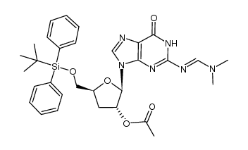 9-(2'-O-acetyl-5'-O-tert-butyldiphenylsilyl-3'-β-D-2-(N',N'-dimethylaminomethylene) xylofuranosyl) guanine结构式