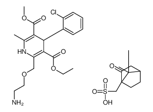 [(1R,4S)-7,7-dimethyl-3-oxo-4-bicyclo[2.2.1]heptanyl]methanesulfonic acid,3-O-ethyl 5-O-methyl 2-(2-aminoethoxymethyl)-4-(2-chlorophenyl)-6-methyl-1,4-dihydropyridine-3,5-dicarboxylate结构式