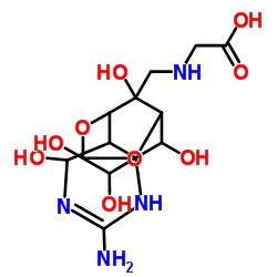 N-[(3-Amino-5,9,12,13,14-pentahydroxy-8,10-dioxa-2,4-diazatetracyclo[7.3.1.17,11.01,6]tetradec-3-en-14-yl)methyl]glycine结构式