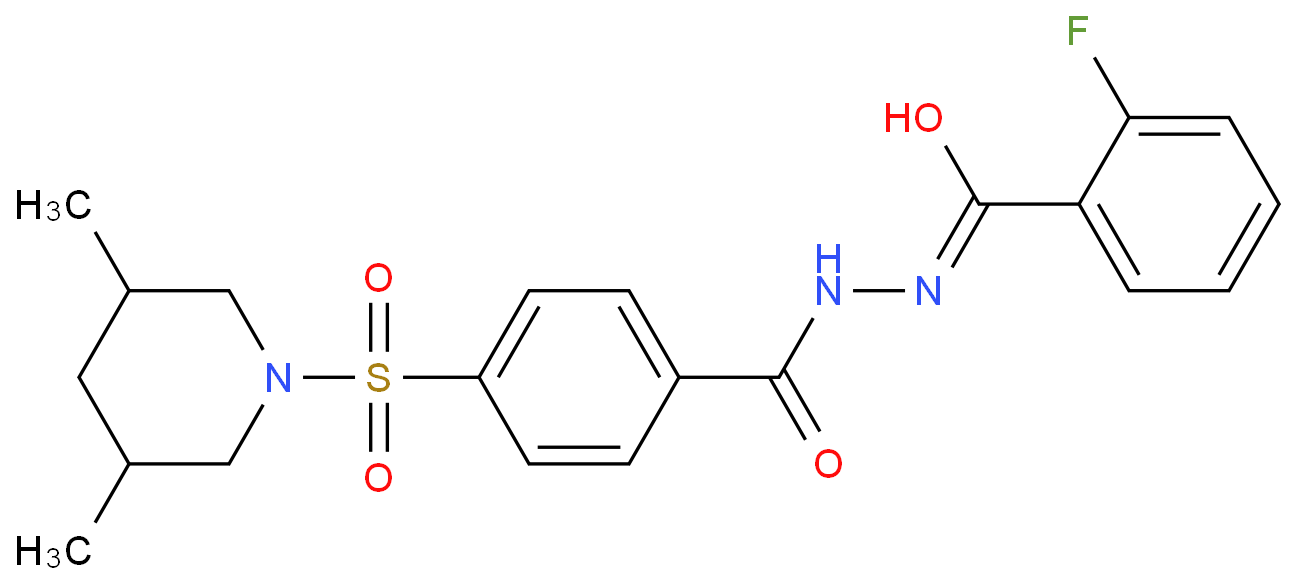 N'-[[4-[(3,5-dimethyl-1-piperidinyl)sulfonyl]phenyl]-oxomethyl]-2-fluorobenzohydrazide结构式