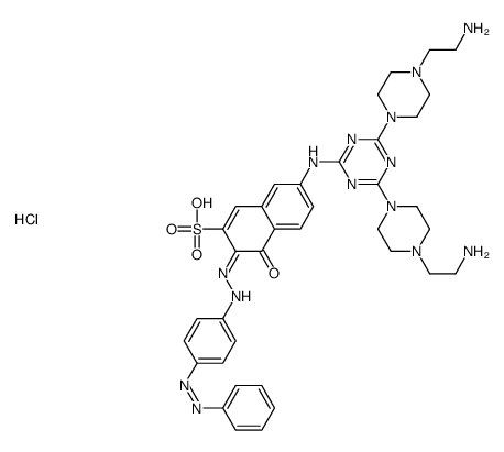 7-[[4,6-bis[4-(2-aminoethyl)piperazin-1-yl]-1,3,5-triazin-2-yl]amino]-4-hydroxy-3-[[4-(phenylazo)phenyl]azo]naphthalene-2-sulphonic acid hydrochloride结构式