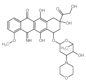 5(8H)-Naphthacenone, 7,9,10,12-tetrahydro-6,8,11-trihydroxy-8-(hydroxyacetyl)-12-imino-1-methoxy-10-((2,3,6-trideoxy-3-(4-morpholinyl)-alpha-L-lyxo-hexopyranosyl)oxy)-, monohydrochloride, (8S-cis)- picture