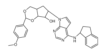 (4aR,6S,7R,7aS)-6-[4-[[(1S)-2,3-dihydro-1H-inden-1-yl]amino]pyrrolo[2,3-d]pyrimidin-7-yl]-2-(4-methoxyphenyl)-4,4a,5,6,7,7a-hexahydrocyclopenta[d][1,3]dioxin-7-ol结构式