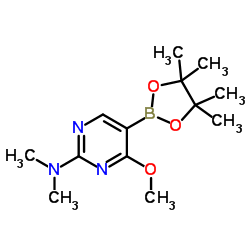 4-Methoxy-N,N-dimethyl-5-(4,4,5,5-tetramethyl-1,3,2-dioxaborolan-2-yl)-2-pyrimidinamine结构式