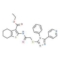 ethyl 2-(2-((4-phenyl-5-(pyridin-4-yl)-4H-1,2,4-triazol-3-yl)thio)acetamido)-4,5,6,7-tetrahydrobenzo[b]thiophene-3-carboxylate structure