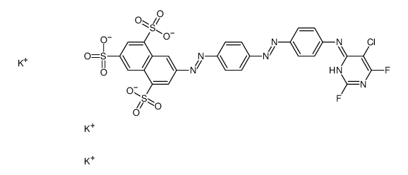 tripotassium 7-[[4-[[4-[(5-chloro-2,6-difluoro-4-pyrimidinyl)amino]phenyl]azo]phenyl]azo]naphthalene-1,3,5-trisulphonate structure