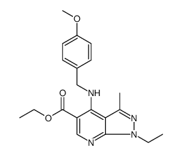 1H-Pyrazolo[3,4-b]pyridine-5-carboxylic acid, 1-ethyl-4-[[(4-methoxyphenyl)methyl]amino]-3-methyl-, ethyl ester Structure