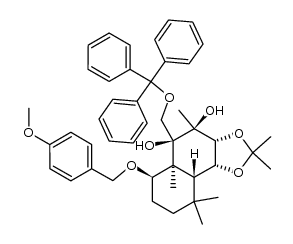 (3aR,4S,5S,5aS,6R,9aR,9bR)-6-((4-methoxybenzyl)oxy)-2,2,4,5a,9,9-hexamethyl-5-((trityloxy)methyl)decahydronaphtho[1,2-d][1,3]dioxole-4,5-diol结构式