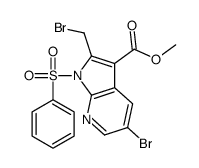 1H-Pyrrolo[2,3-b]pyridine-3-carboxylic acid, 5-bromo-2-(bromomethyl)-1-(phenylsulfonyl)-, Methyl ester结构式