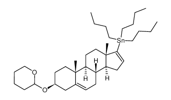 tributyl((3S,8R,9S,10R,13S,14S)-10,13-dimethyl-3-((tetrahydro-2H-pyran-2-yl)oxy)-2,3,4,7,8,9,10,11,12,13,14,15-dodecahydro-1H-cyclopenta[a]phenanthren-17-yl)stannane结构式