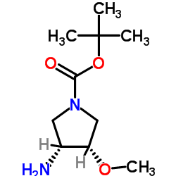 2-Methyl-2-propanyl (3R,4S)-3-amino-4-methoxy-1-pyrrolidinecarboxylate结构式