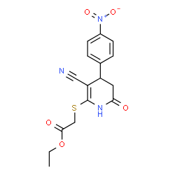 ethyl 2-((3-cyano-4-(4-nitrophenyl)-6-oxo-1,4,5,6-tetrahydropyridin-2-yl)thio)acetate structure