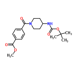 methyl 4-(4-(tert-butoxycarbonylamino)piperidine-1-carbonyl)benzoate structure