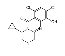 5,7-dichloro-3-(cyclopropylmethyl)-2-[(dimethylamino)methyl]-8-hydroxyquinazolin-4-one结构式