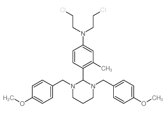4-[1,3-bis[(4-methoxyphenyl)methyl]-1,3-diazinan-2-yl]-N,N-bis(2-chloroethyl)-3-methyl-aniline structure