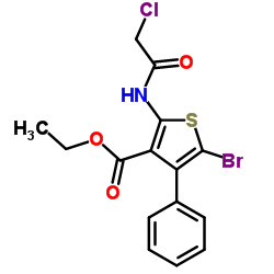 5-BROMO-2-(2-CHLORO-ACETYLAMINO)-4-PHENYL-THIOPHENE-3-CARBOXYLIC ACID ETHYL ESTER结构式