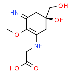 N-[5-Hydroxy-5-(hydroxymethyl)-3-imino-2-methoxy-1-cyclohexen-1-yl]glycine结构式