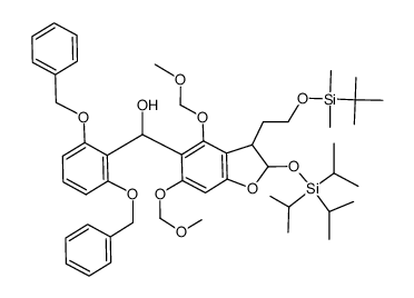 5-[[1-(R,S)-{2',6'-bis(O-benzyl)}-1-hydroxymethyl]-3-[2-(t-butyldimethylsilyloxy)ethyl]-4,6-bis(O-methoxymethyl)-2,3-dihydrobenzofuran-2-yloxy]triisopropylsilane结构式