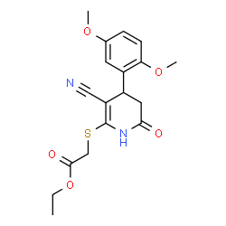 ethyl 2-((3-cyano-4-(2,5-dimethoxyphenyl)-6-oxo-1,4,5,6-tetrahydropyridin-2-yl)thio)acetate structure