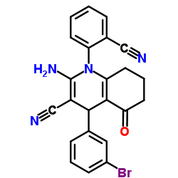 2-Amino-4-(3-bromophenyl)-1-(2-cyanophenyl)-5-oxo-1,4,5,6,7,8-hexahydro-3-quinolinecarbonitrile结构式