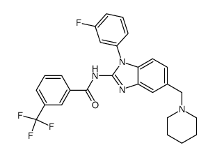 N-(1-(3-fluorophenyl)-5-(piperidin-1-ylmethyl)-1H-benzo[d]imidazol-2-yl)-3-(trifluoromethyl)benzamide结构式