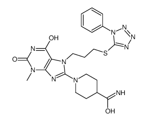 1-(3-Methyl-2,6-dioxo-7-{3-[(1-phenyl-1H-tetrazol-5-yl)sulfanyl]p ropyl}-2,3,6,7-tetrahydro-1H-purin-8-yl)-4-piperidinecarboxamide结构式