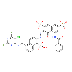 5-(benzoylamino)-3-[[5-[[(5-chloro-2,6-difluoro-4-pyrimidinyl)amino]methyl]-1-sulpho-2-naphthyl]azo]-4-hydroxynaphthalene-2,7-disulphonic acid结构式