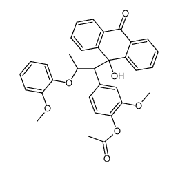 threo-1-(3-methoxy-4-acetoxyphenyl)-1-(10-hydroxy-9-oxoanthracen-10-yl)-2-(2-methoxyphenoxy)propane结构式