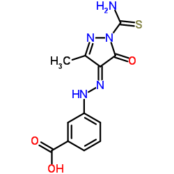 3-[(2E)-2-(1-Carbamothioyl-3-methyl-5-oxo-1,5-dihydro-4H-pyrazol-4-ylidene)hydrazino]benzoic acid Structure