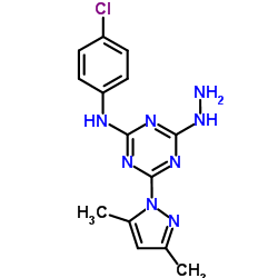 N-(4-Chlorophenyl)-4-(3,5-dimethyl-1H-pyrazol-1-yl)-6-hydrazino-1,3,5-triazin-2-amine structure