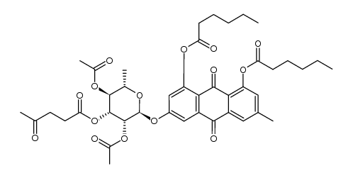 1,8-di-O-n-hexanoyl-3-(2',4'-di-O-acetyl-3'-O-levulinyl-α-L-rhamnopyranosyl)emodin结构式