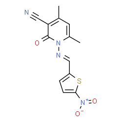 4,6-dimethyl-1-{[(5-nitro-2-thienyl)methylene]amino}-2-oxo-1,2-dihydro-3-pyridinecarbonitrile structure