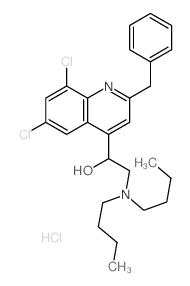 4-Quinolinemethanol,6,8-dichloro-a-[(dibutylamino)methyl]-2-(phenylmethyl)-, hydrochloride(1:1) structure